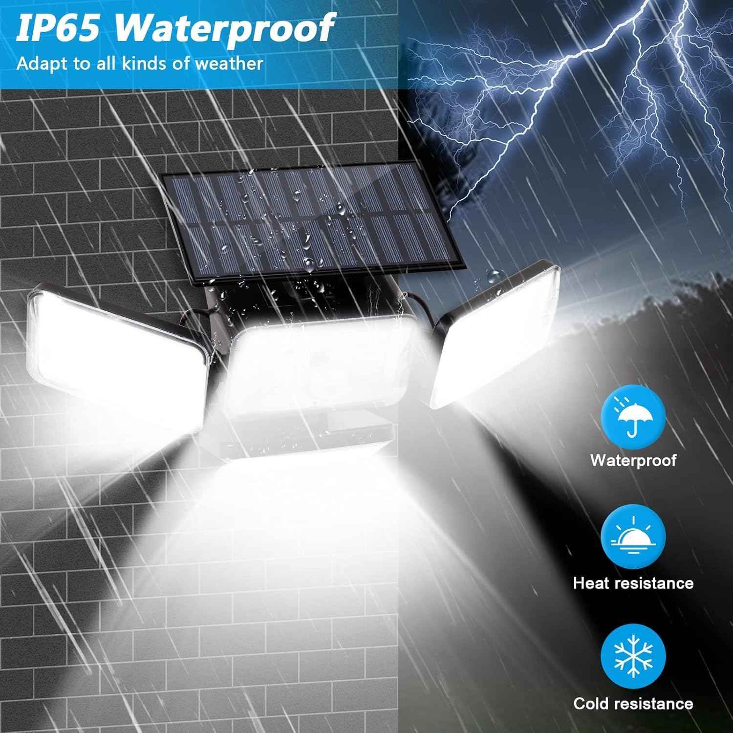 Solar Outdoor Lights, IP65 Waterproof Motion Sensor Outdoor Lights with Remote Control, 4 Heads Solar Flood Wall Lights for Outside Yard Pack of 2