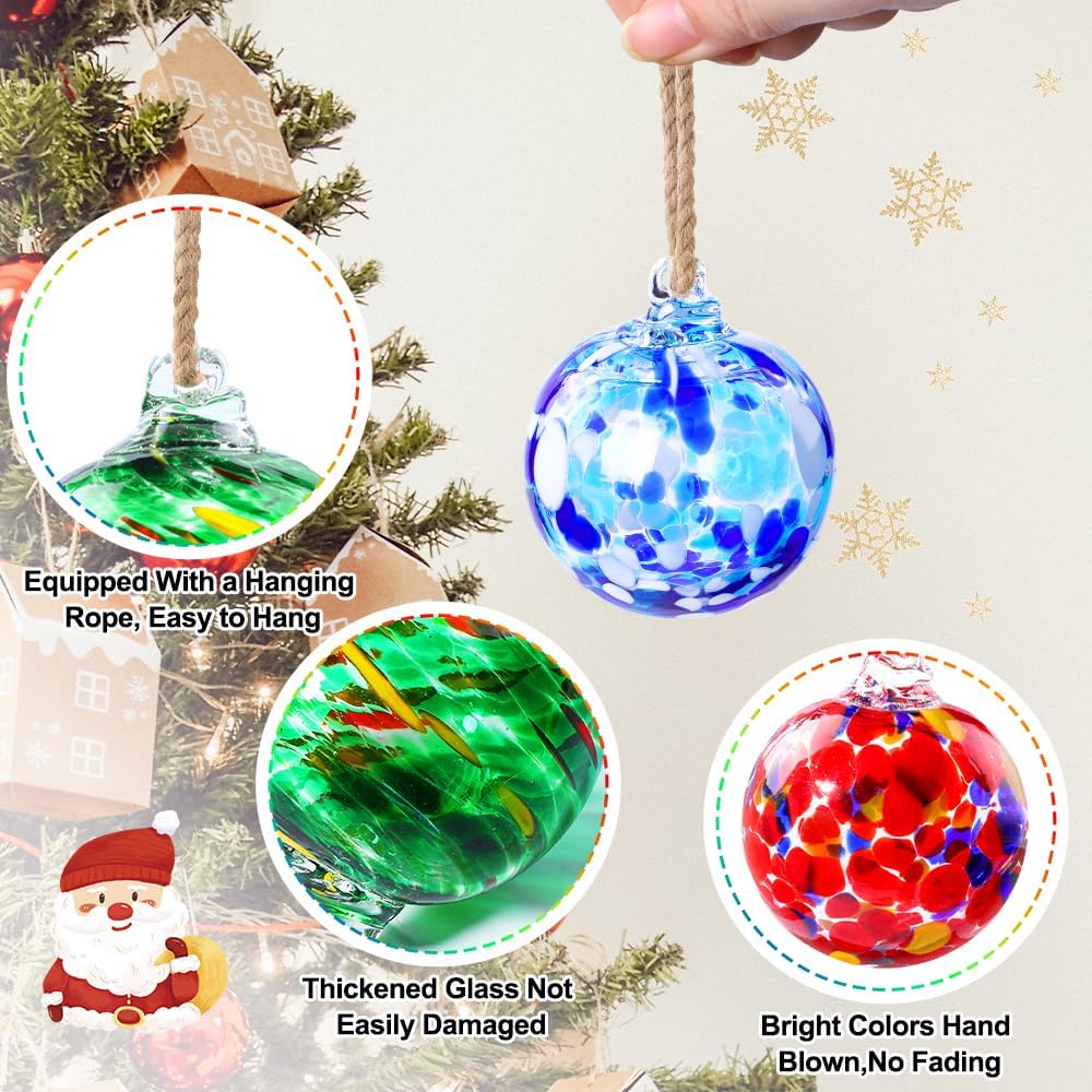 Vellibring 6 PCS Glass Christmas Ball Ornaments,Hand Blown Glass Ornaments Balls Hanging Decor Balls for Xmas Tree Home Window Outdoor Garden Patio Decoration