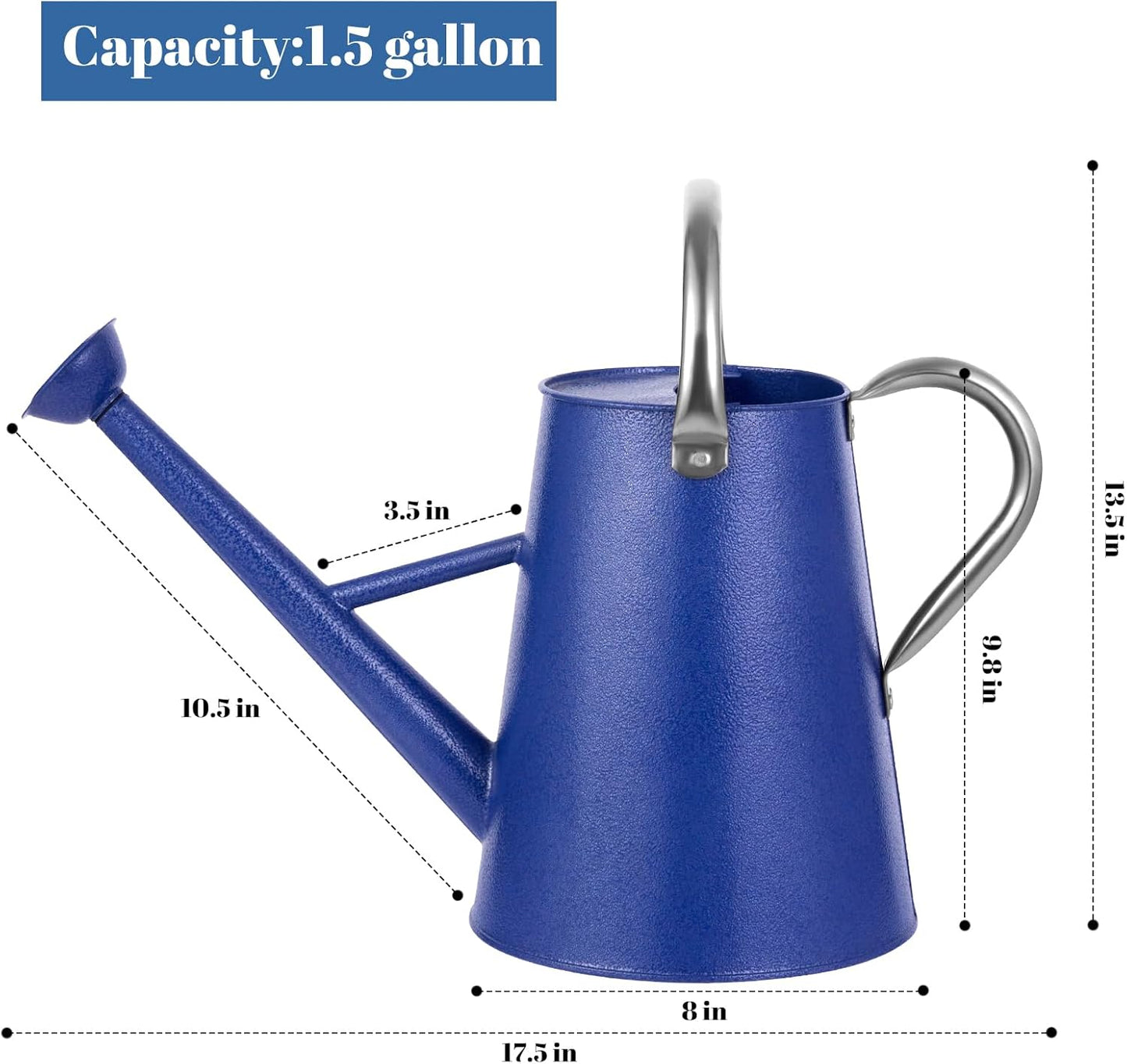 1.5 Gallon Watering Can for Outdoor Plants,Large Metal Plant Watering Pot with Removable Spout,Flower Garden Water Can Watering Pot,Galvanized Steel Watering Can with Stainless Steel Handles，Navy