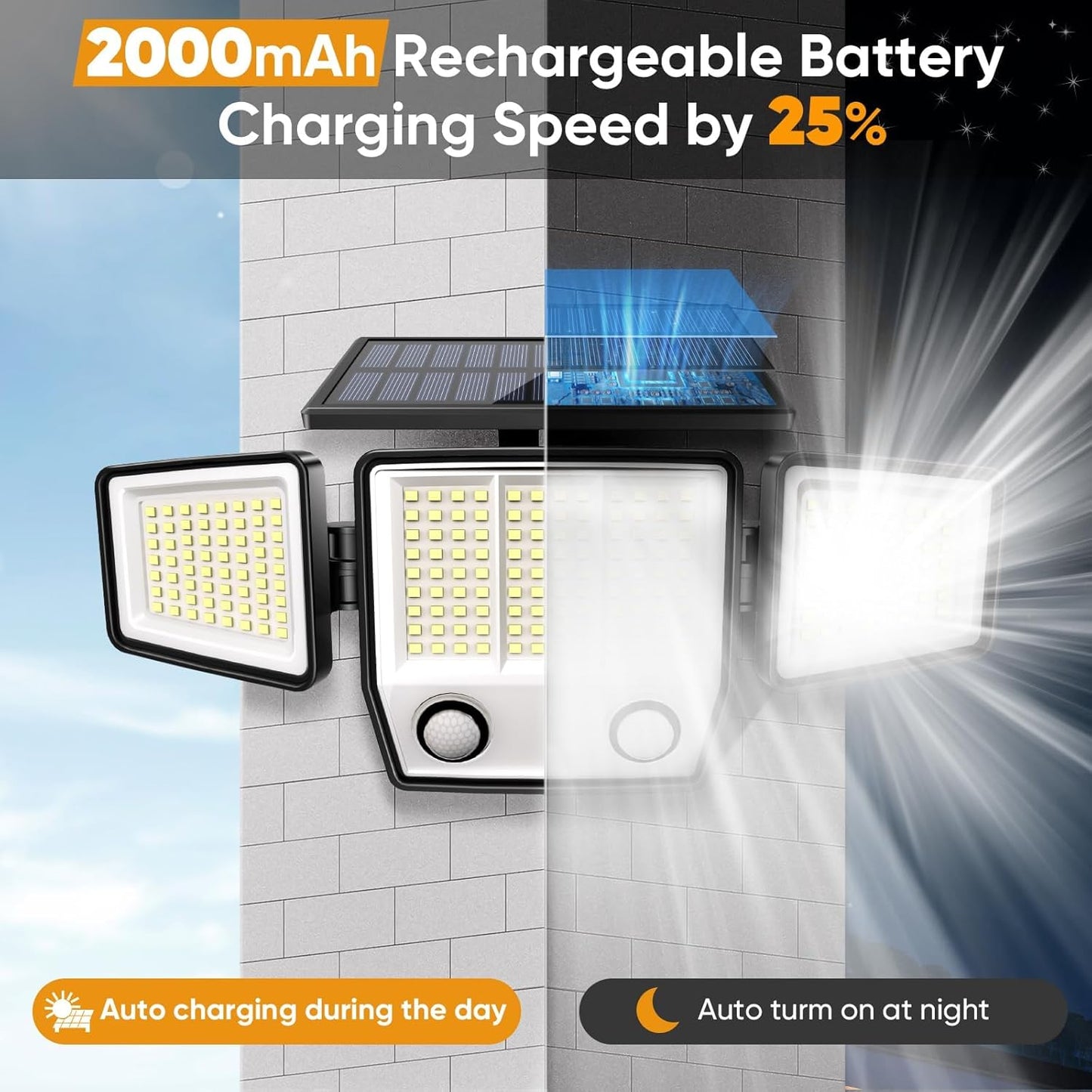 Solar Outdoor Lights with Stakes - Ground /Wall 2-in-1 Dual Use Solar Motion Sensor Waterproof Light, 3000LM 3 Modes 270°Illumination IP65 LED Security Lights Outdoor for Garden Yard Patio, 2 Pack