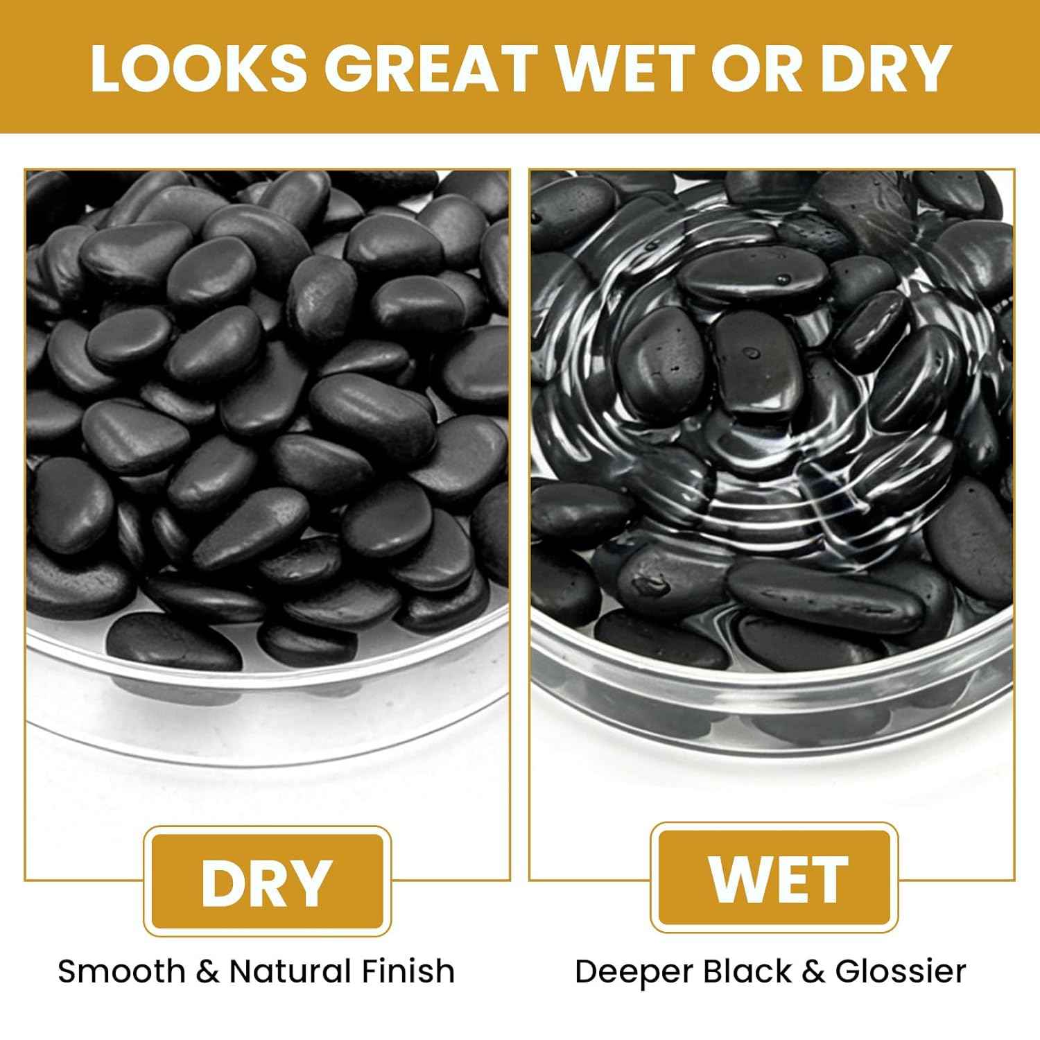 Polished Black River Rocks - 5/8 Inch Decorative Stones for Aquarium, Landscaping, Vase Fillers & Indoor Plants,Highly Polished Jet Black Pebbles for Garden, Succulents, Home Decor-3LB