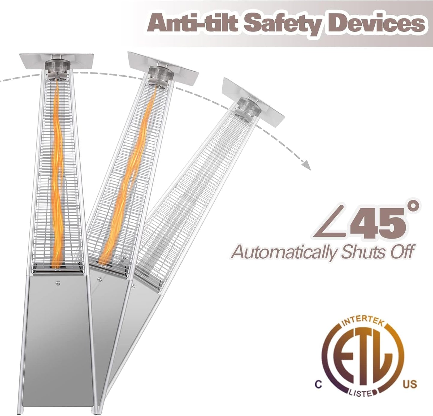 Hykolity 48000 BTU Pyramid Patio Heater, Outdoor Propane Heaters with Wheels and Cover, Glass Tube Propane Patio Heater for Backyard, Garden, Porch and Pool, Silver Grey