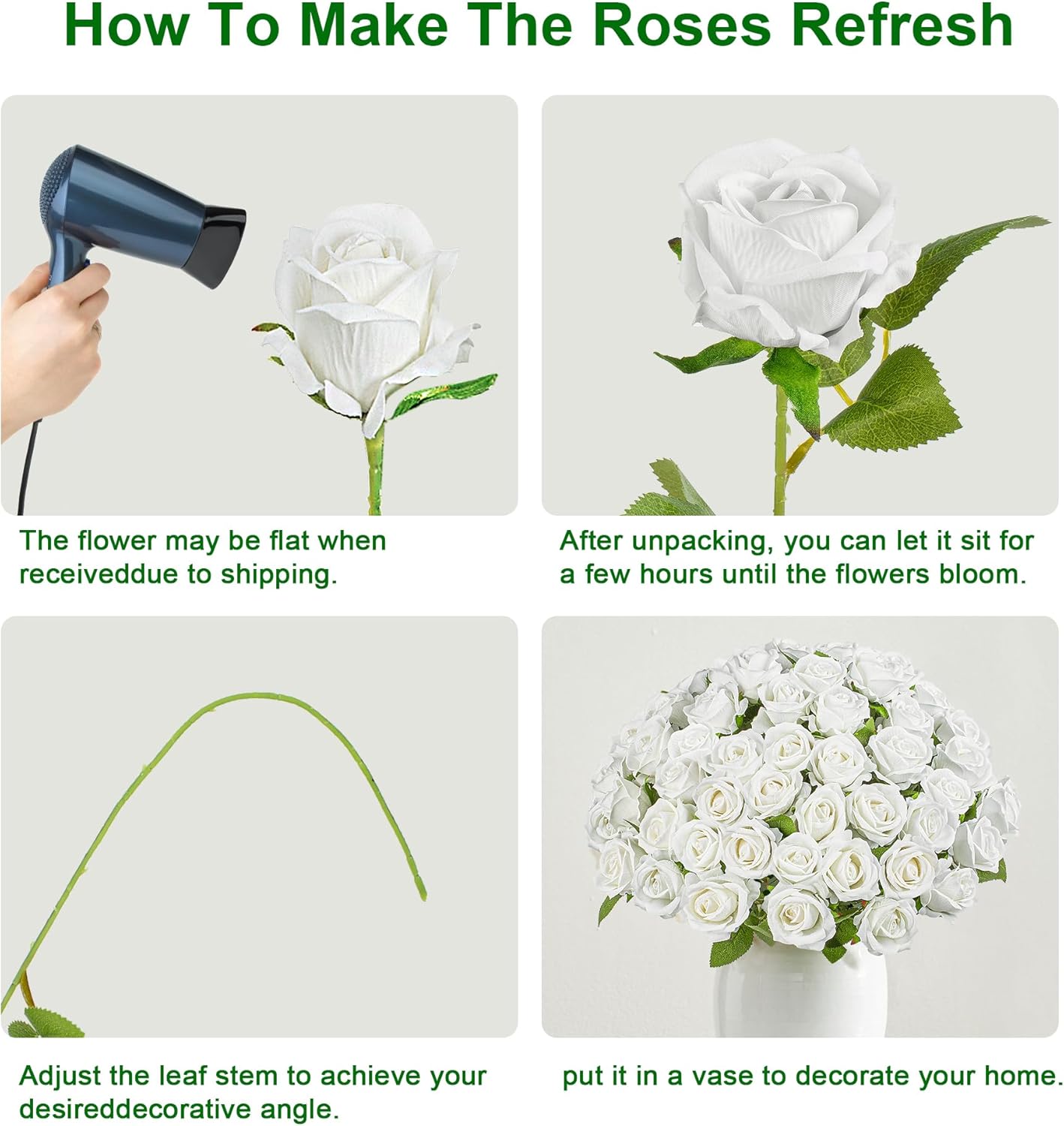 Fake Plants Roses Flowers Plastic Flowers Spring Decorations for Home Gifts for Gf Roses Artificial Flowers for Vase Fake Flowers Home Decor 19.6”(50PCS White)