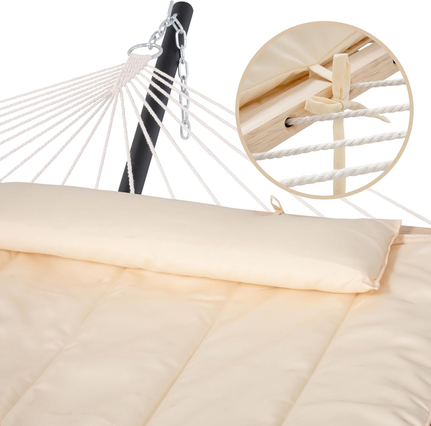 SUNCREAT Two Person Hammock with 12ft Stand Included, Max 475lbs Capacity, Heavy Duty Free Standing Hammock, Beige