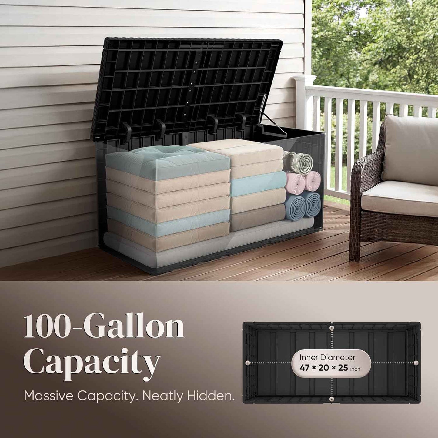 Quictent 100 Gallon Resin Deck Box, Weatherproof Waterproof Outdoor Storage Bench, Heavy Duty UV Resistant Lockable Container for Garden, Pool Supplies, Patio Cushions & Furniture Accessories