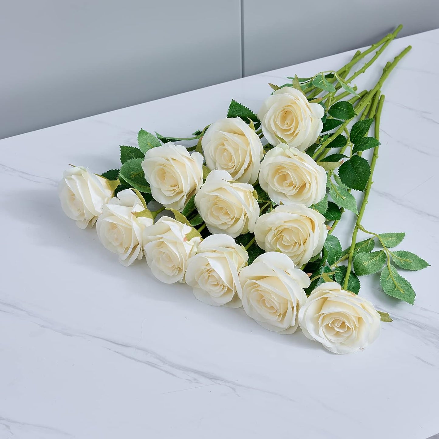 12pcs Ivory Roses Artificial Flowers Silk Flowers Fake Roses with Long Stems for Wedding Decor Home Decor Baby Shower Party Centerpieces Decorations