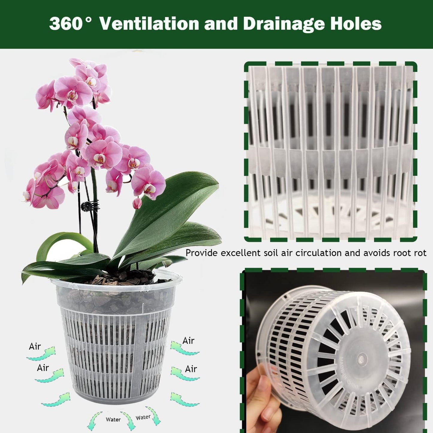 12Pcs Orchid Pot, 3 Each of 4.5, 5.5, 6.3 and 7.5 Inch Orchid Pots with Holes and Saucers, Clear Orchid Pots for Repotting, Plastic Plant Pot(3 Each of 4.5,5.5, 6.3,7.5in with Saucers)