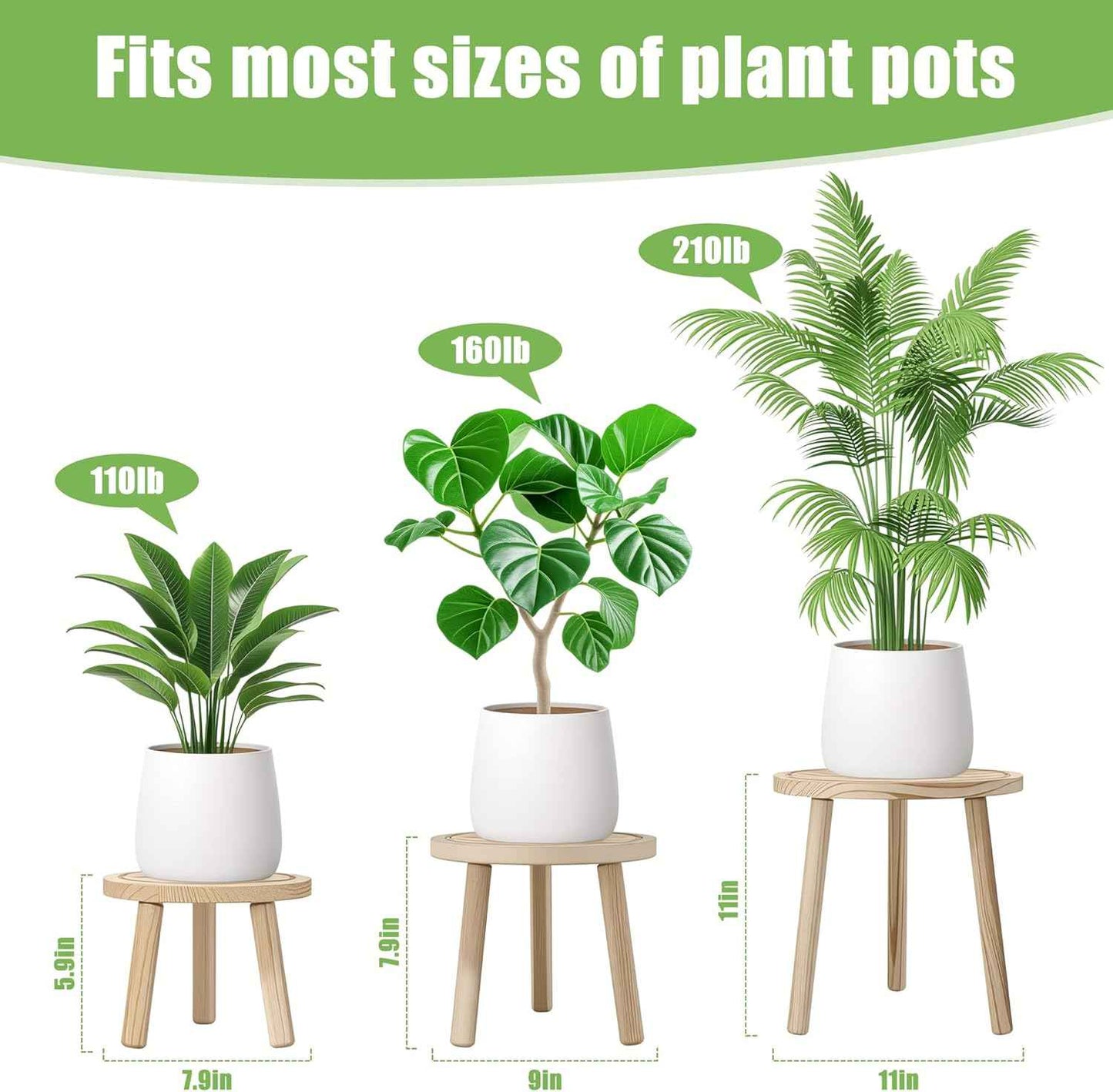 Wood Plant Stands Indoor, 3-Pack Single Plant Stand for 6-12 Inch Pots, Mid-Century Modern Plant Stool, Tall Wooden Plant Stand for Large Plants Perfect Fit for Living Room, Balcony, Office(Light Brown)
