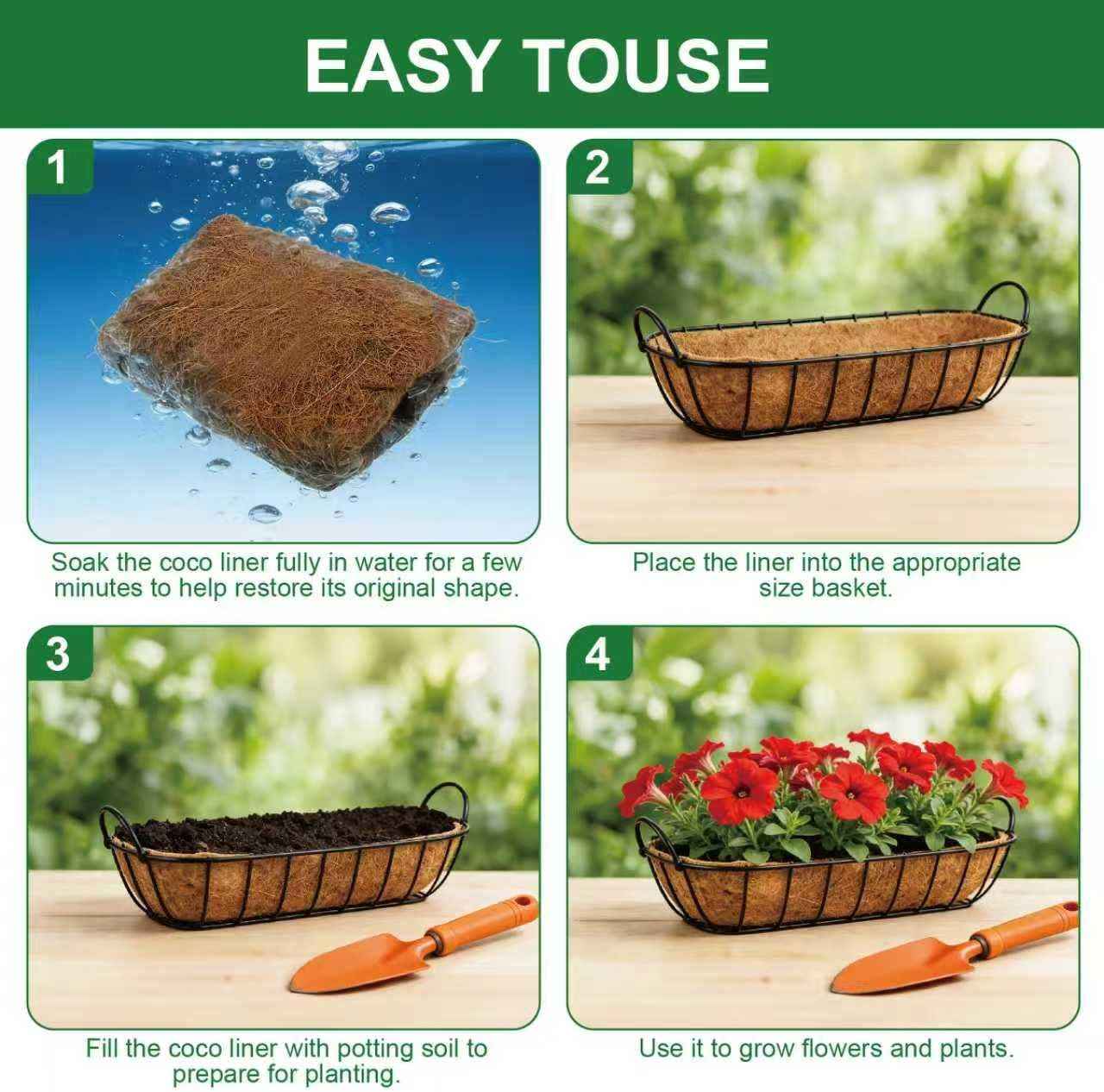 2-Pack 24 Inch Coco Liners for Planters – Trough Coco Liner for Window Box, Fence Flower Baskets | Coco Liners for Hanging Baskets, Planter Box Liner, 24 Inch Coconut Liners for Planters.