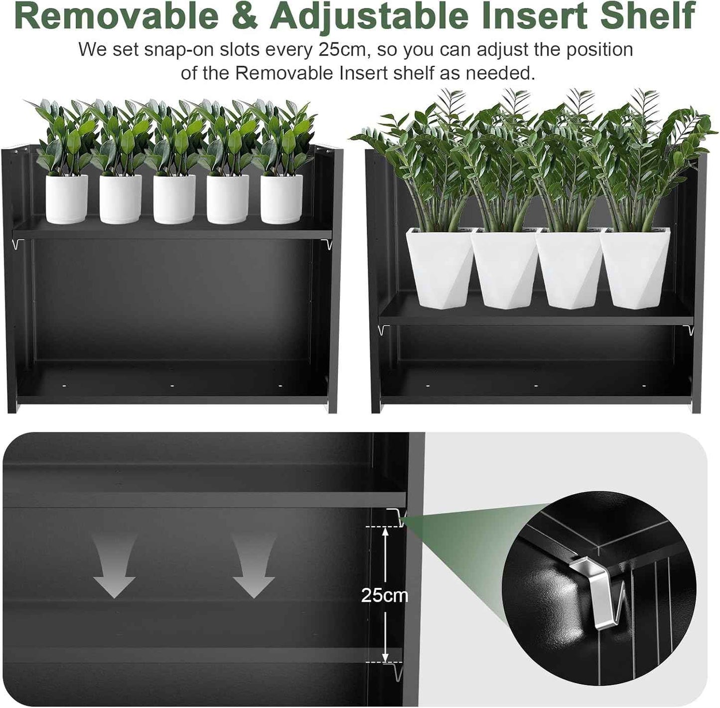 Nessxa Metal Planter Box for Outdoor Plants 38" L x 13" W x 30" H, Heavy Duty Steel Large Rectangular Planter Box with Removable Insert Shelf, Modern Décor for Tall Plants, Trees, Flowers (Black)