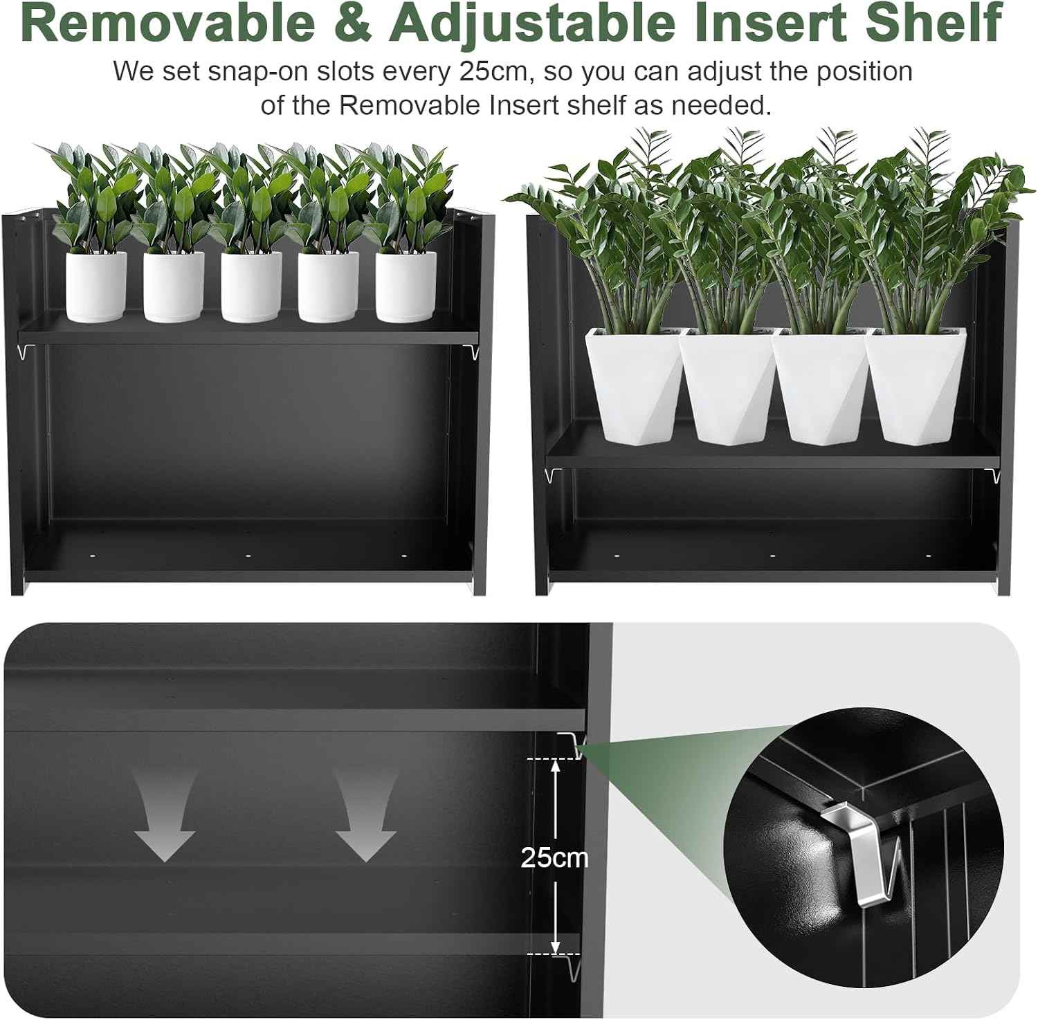 Nessxa Metal Planter Box for Outdoor Plants 38" L x 13" W x 30" H, Heavy Duty Steel Large Rectangular Planter Box with Removable Insert Shelf, Modern Décor for Tall Plants, Trees, Flowers (Black)