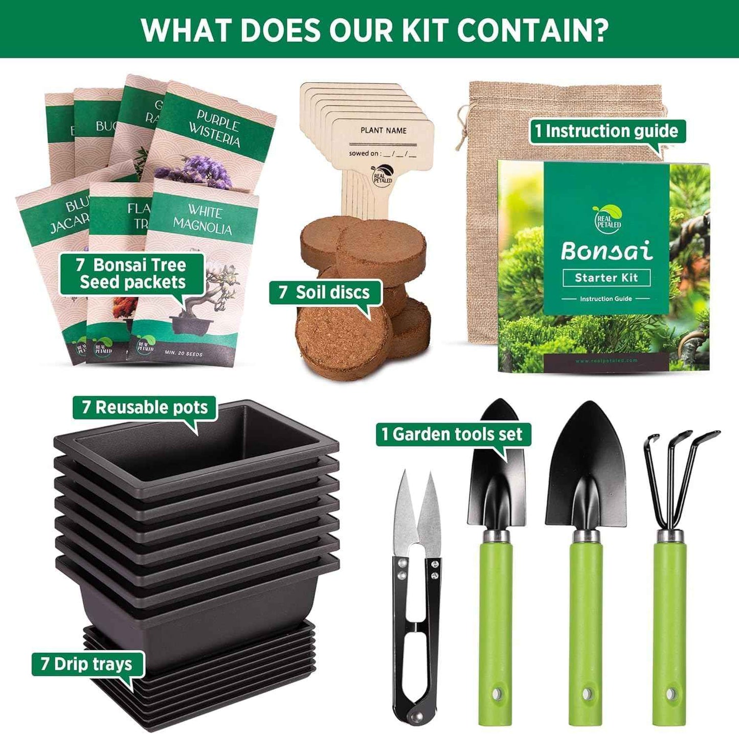 Bonsai Starter Kit – Japanese Bonsai Tree Kit 7 Seeds Pots – Complete Grow Your Own – Plant Lover Gifts Home Gifts for Men and Women
