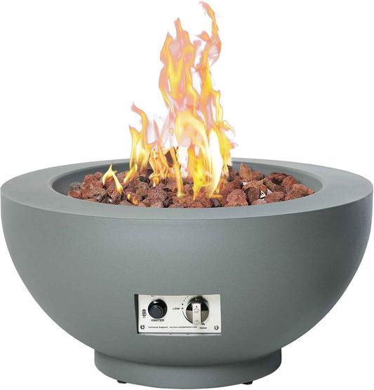 28-Inch Fire Table, 58,000 BTU Outdoor Propane Fire Pit, Patio Round Fire Bowl Gas Firepit with Lid, Lava Rocks, Cover, Pre-Attached 10 ft Propane Hose, Gray