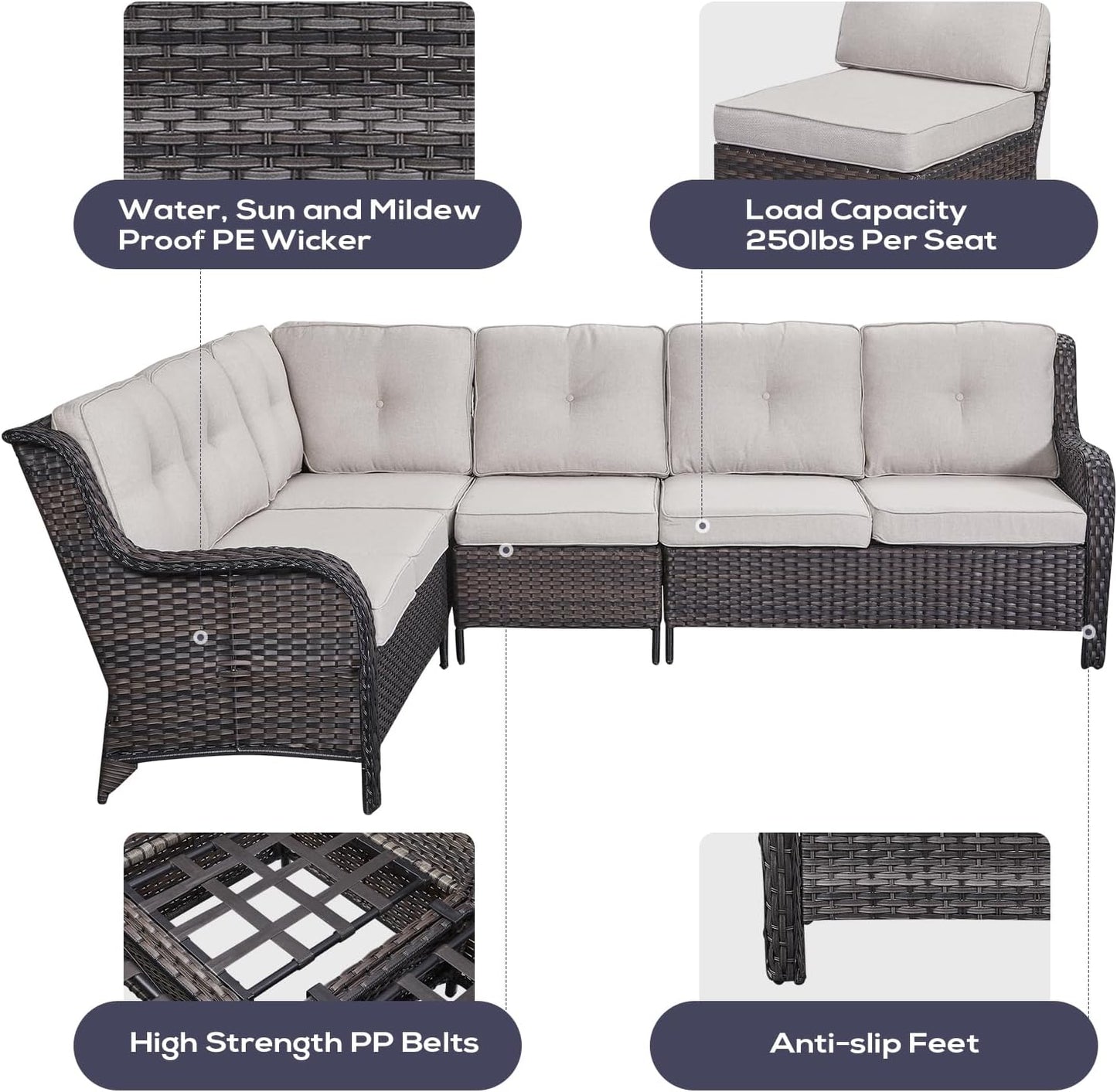 Outdoor Furniture Sectional Sofa L Shaped Couch - Patio Wicker Set with Coffee Table, 3 Piece Rattan Patio Conversation Sets with Beige Cushion for Deck Backyard Sunroom
