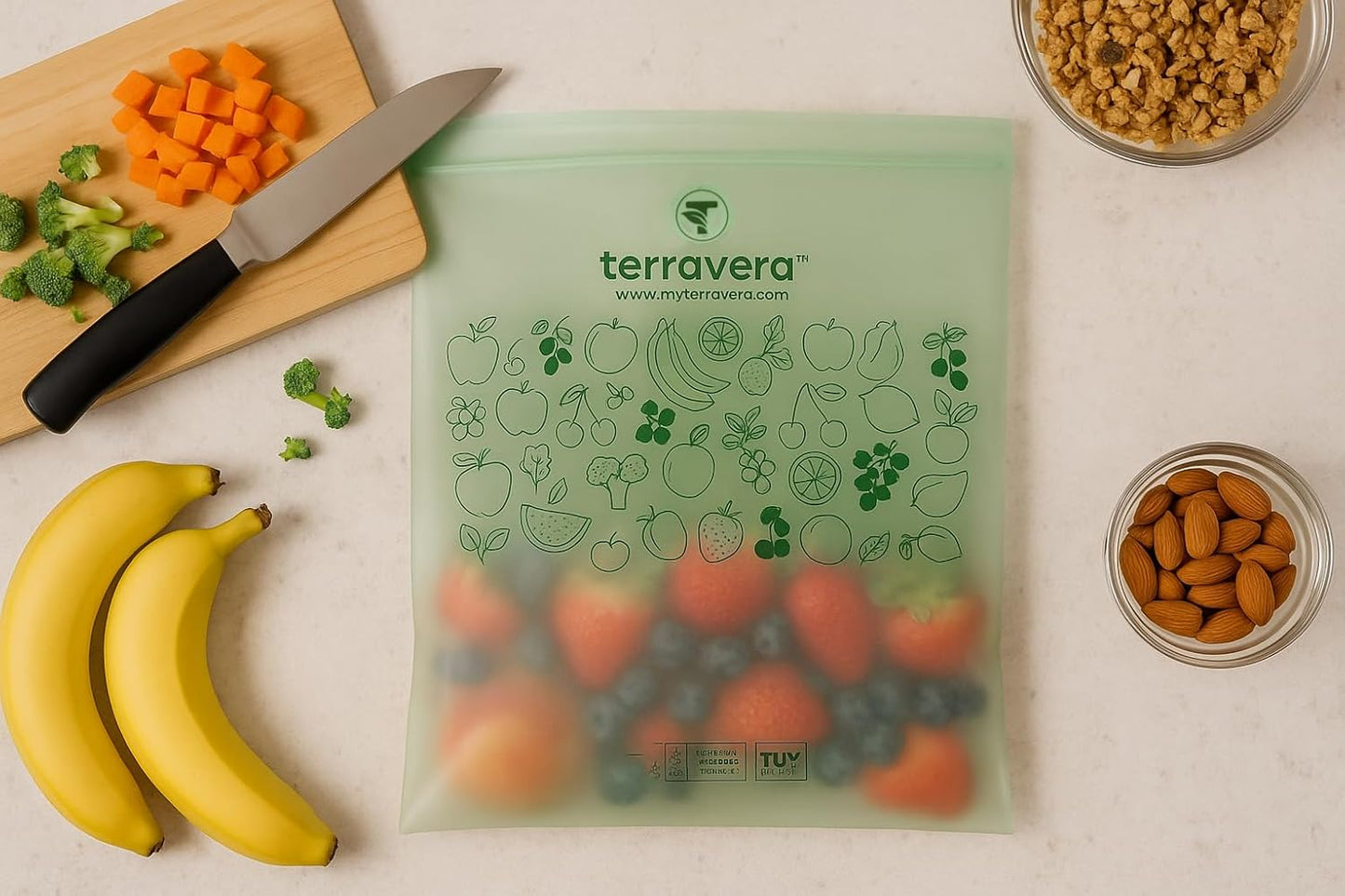 Compostable Trash Bags with Handles | BPI & OK Home Certified ASTM D6400 Standards | Heavy Duty Kitchen & Yard Waste Bags (13 Gallon Flat Top (50 Count) with Gallon Freezer Bags (50 Count))