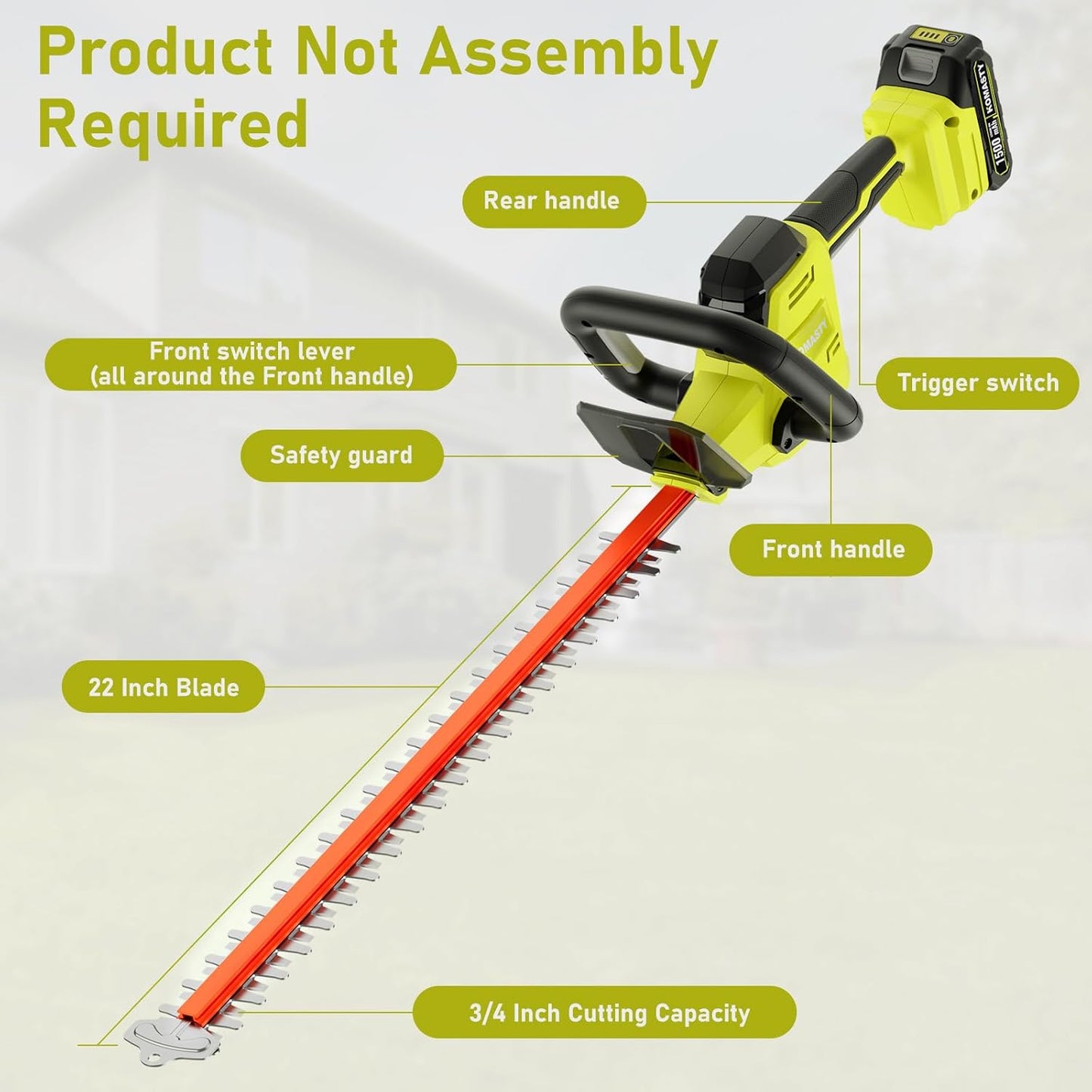 22 inch Hedge Trimmer Cordless with 2 Battery and Charger, 20V Handheld Electric Hedge Trimmer with Dual-Action Blades, Lightweight Bush Trimmer Pruning Shears Grass Cutter Shrub for Garden Yard Tools