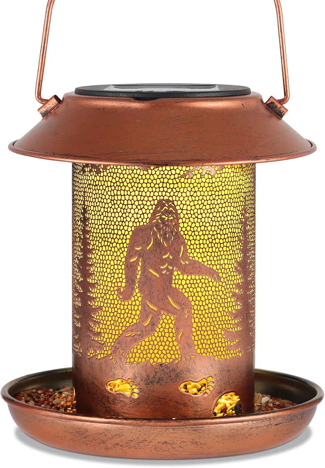 Bird Feeders for Outdoors Solar Lanterns Outdoor Waterproof Bigfoot Hanging Garden Decor Birthdays for Women Mom Metal Solar Decoration Outside for Yard, Patio, Lawn(Sasquatch Pattern)