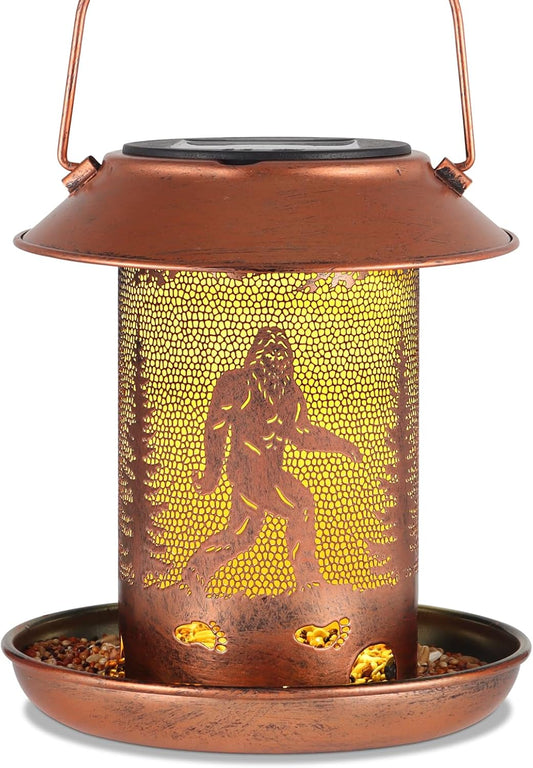 Bird Feeders for Outdoors Solar Lanterns Outdoor Waterproof Bigfoot Hanging Garden Decor Birthdays for Women Mom Metal Solar Decoration Outside for Yard, Patio, Lawn(Sasquatch Pattern)