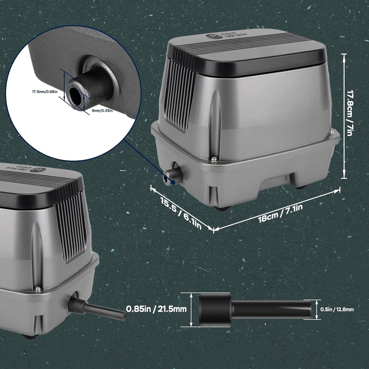 AquaMiracle All-in-1 Koi Pond Aeration Kit Pond Air Pump with Self-Sinking Airline Rubber Air Diffuser, Air Flow Control Pond Aerator for Outdoor Pond 5,000-10,000 Gallons