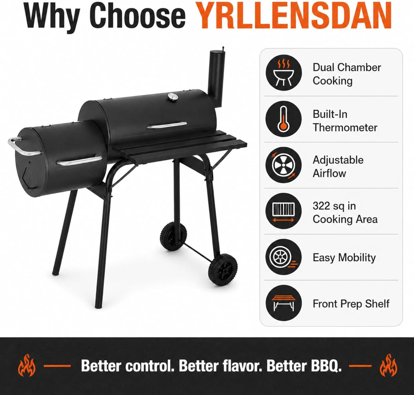 Outdoor Charcoal Grill & Smoker Combo - Dual Chamber, Heavy-Duty Steel, Black - Ideal for BBQ, Backyard Cooking, Camping - Portable Grill with Enhanced Thermometer, Easy Mobility，camping grill