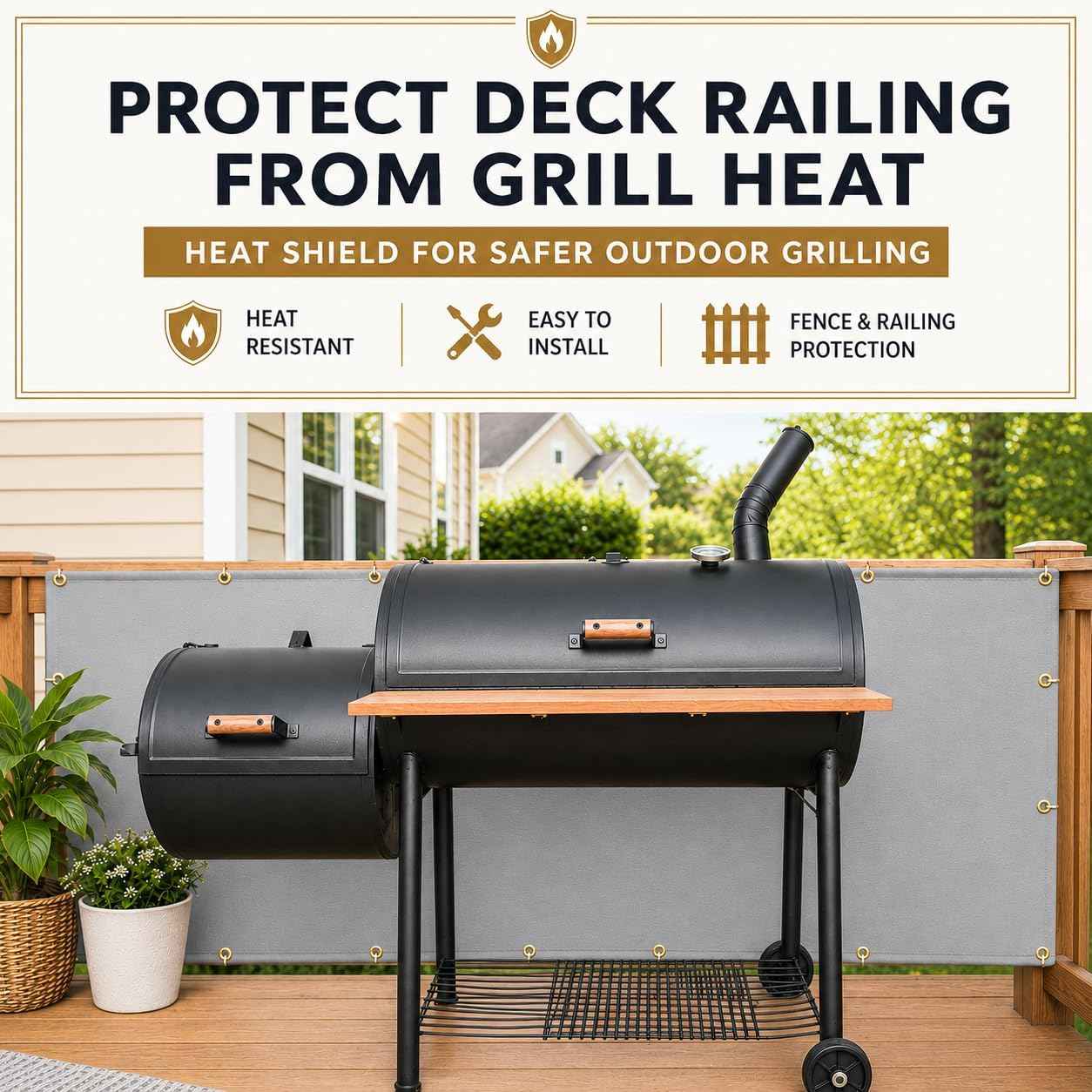 Heat Shield for Wall Behind Grill, 10'X3' Outdoor Grill Heat Shield Mat Grey Fireproof Fence Cover and Screen Heavy Duty BBQ Wall Protector Deck Railing Protection from Grill