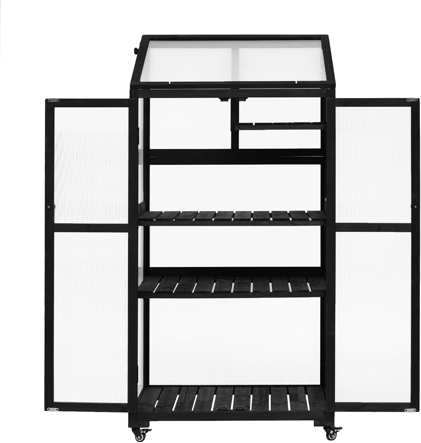 UMISOL 62" H Wooden Greenhouse, Balcony Portable Cold Frame with Wheels and Adjustable Shelves, Large Greenhouse for Outdoor Indoor Use, Black