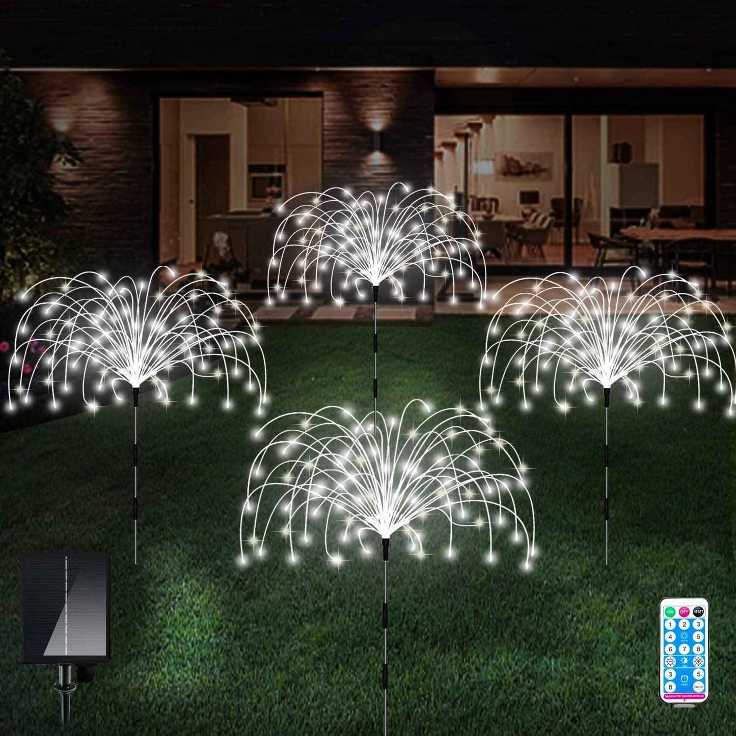 Solar Outdoor Lights,4 Pack 120 LED Waterproof Solar Firework Lights are 8 Modes Decorative Sparkles Stake Landscape Light,Garden Copper Wire Firework Lamp for Backyard Lawn Patio Decor(Cool White)