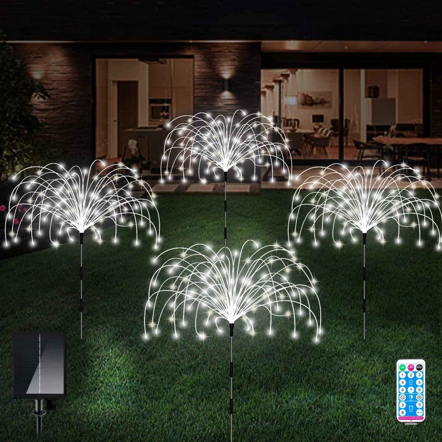 Solar Outdoor Lights,4 Pack 120 LED Waterproof Solar Firework Lights are 8 Modes Decorative Sparkles Stake Landscape Light,Garden Copper Wire Firework Lamp for Backyard Lawn Patio Decor(Cool White)