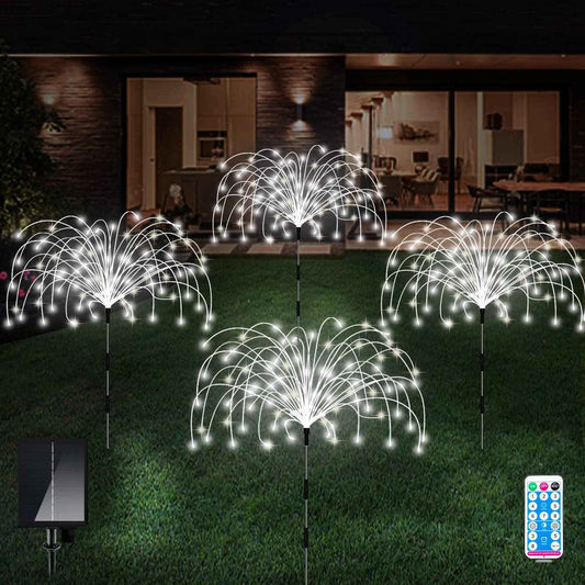 Solar Outdoor Lights,4 Pack 120 LED Waterproof Solar Firework Lights are 8 Modes Decorative Sparkles Stake Landscape Light,Garden Copper Wire Firework Lamp for Backyard Lawn Patio Decor(Cool White)