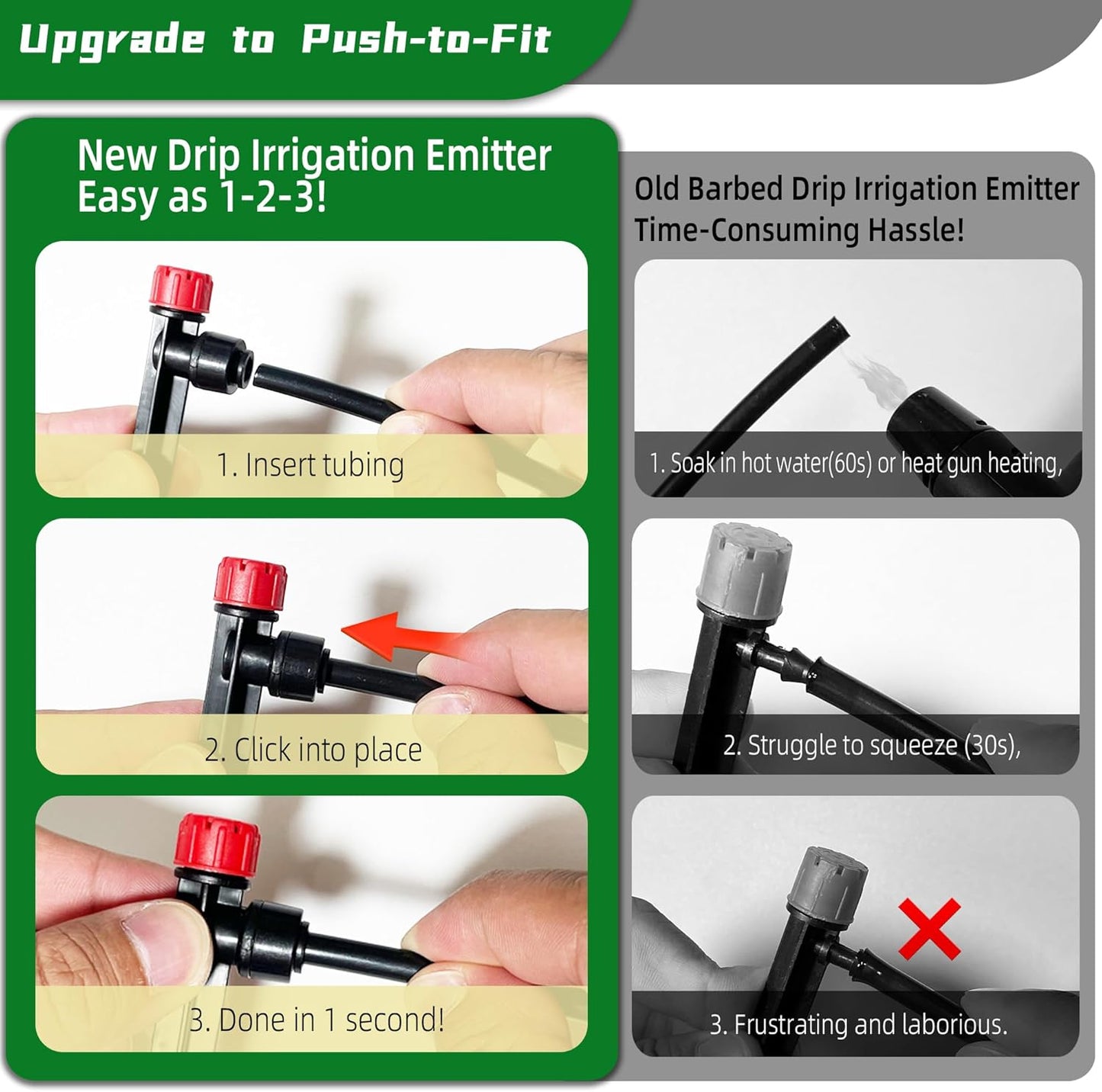 30PCS Push-to-Fit Drip Irrigation Emitters for 1/4 inch Irrigation Tubing, Adjustable 360 Degree Drip Emitter Sprayer with Stake, Irrigation Dripper Sprinklers for Drip Irrigation System