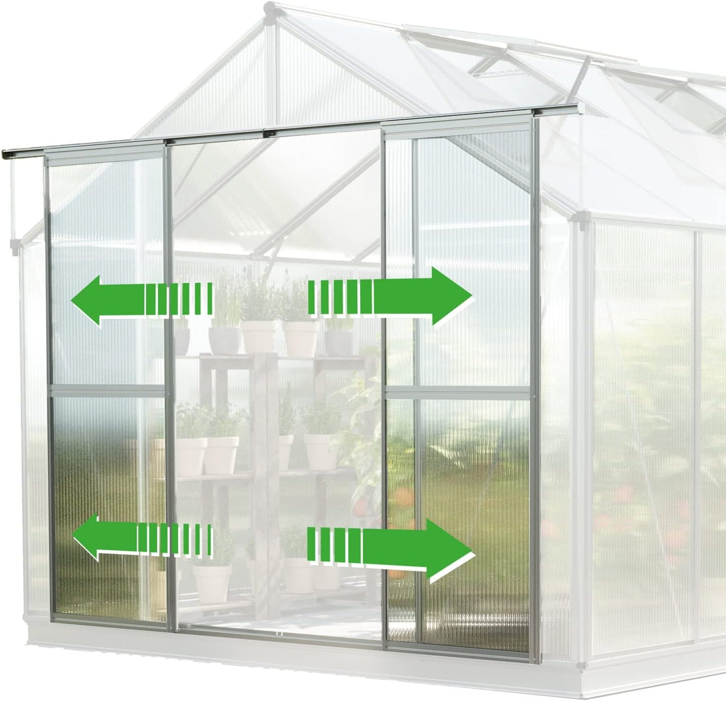 Greenhouse Topas 2 Aluminum Frame 7.4 x 4.4 ft Approx. 6 mm Polycarbonate Panels - with Bonus Base Frame and Automatic Vent Opener