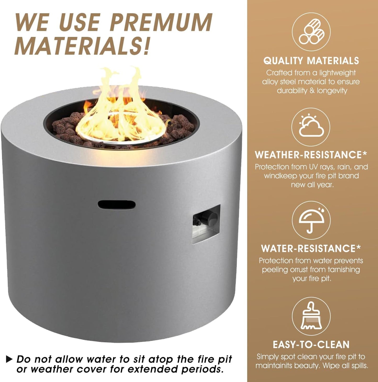 32 Inch Propane Outdoor Fire Pit Table, Round Patio Fire Table 50,000 BTU w/Lid, Lava Rocks, Weatherproof Cover, Alloy Steel Propane Fire Pit Table for Deck, Backyard and Pool, CSA Certified, Gray