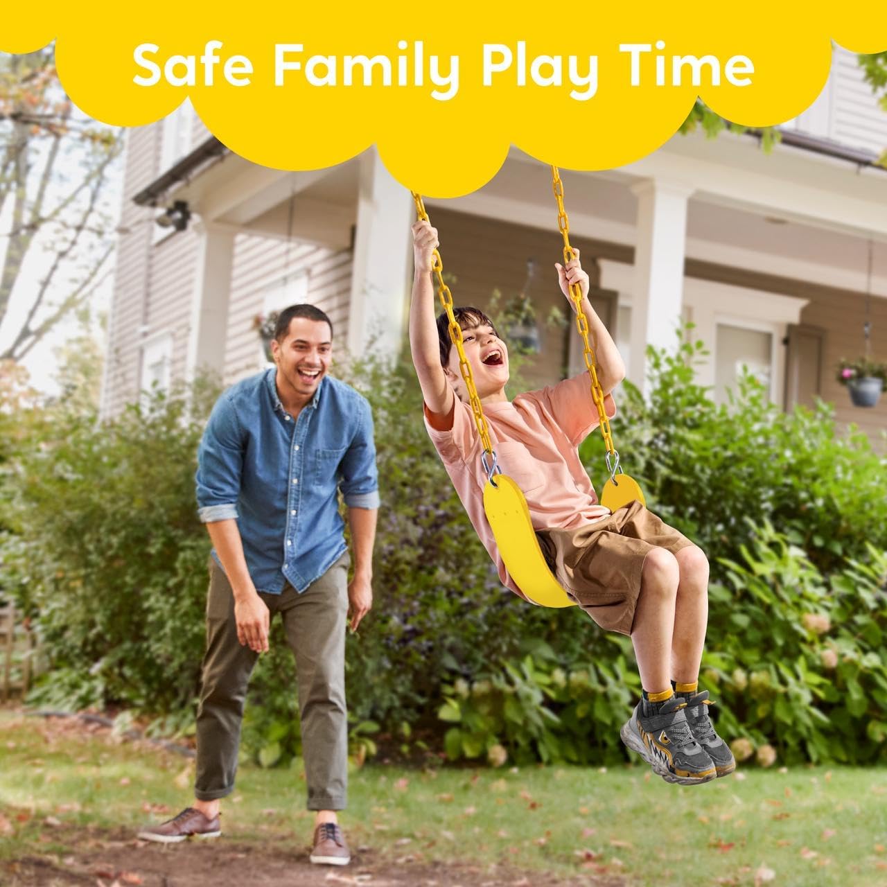 TURFEE Swing for Outdoor Swing Set - Pack of 1 Seat Replacement Kit with Heavy Duty Chains - Backyard Swingset Playground Accessories for Kids (Yellow)