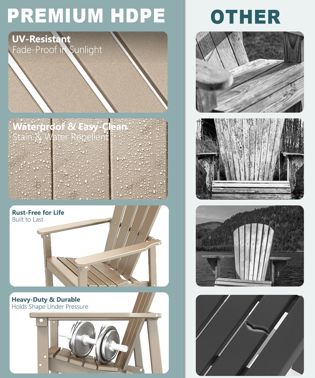 Adirondack Chair Set of 4, All Weather HDPE Fire Pit Chairs, Oversized Plastic Adirondack Chair for Outdoor, Balcony, Deck, Backyard, Patio, Garden, Poolside, Lawn Brown