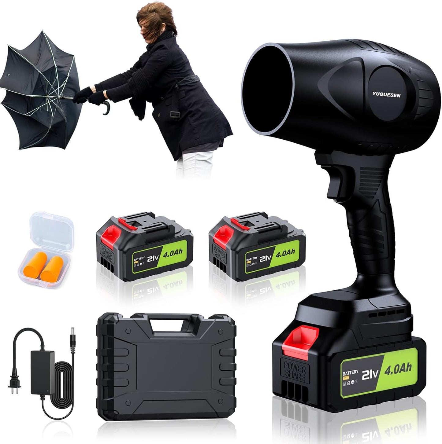 980,000 RPM Cordless Leaf Blower - 21V Electric Handheld Leaf Blower with 2×4.0Ah Batteries & Fast Charger - Lightweight for Patio, Lawn, Yard, Deck Cleaning