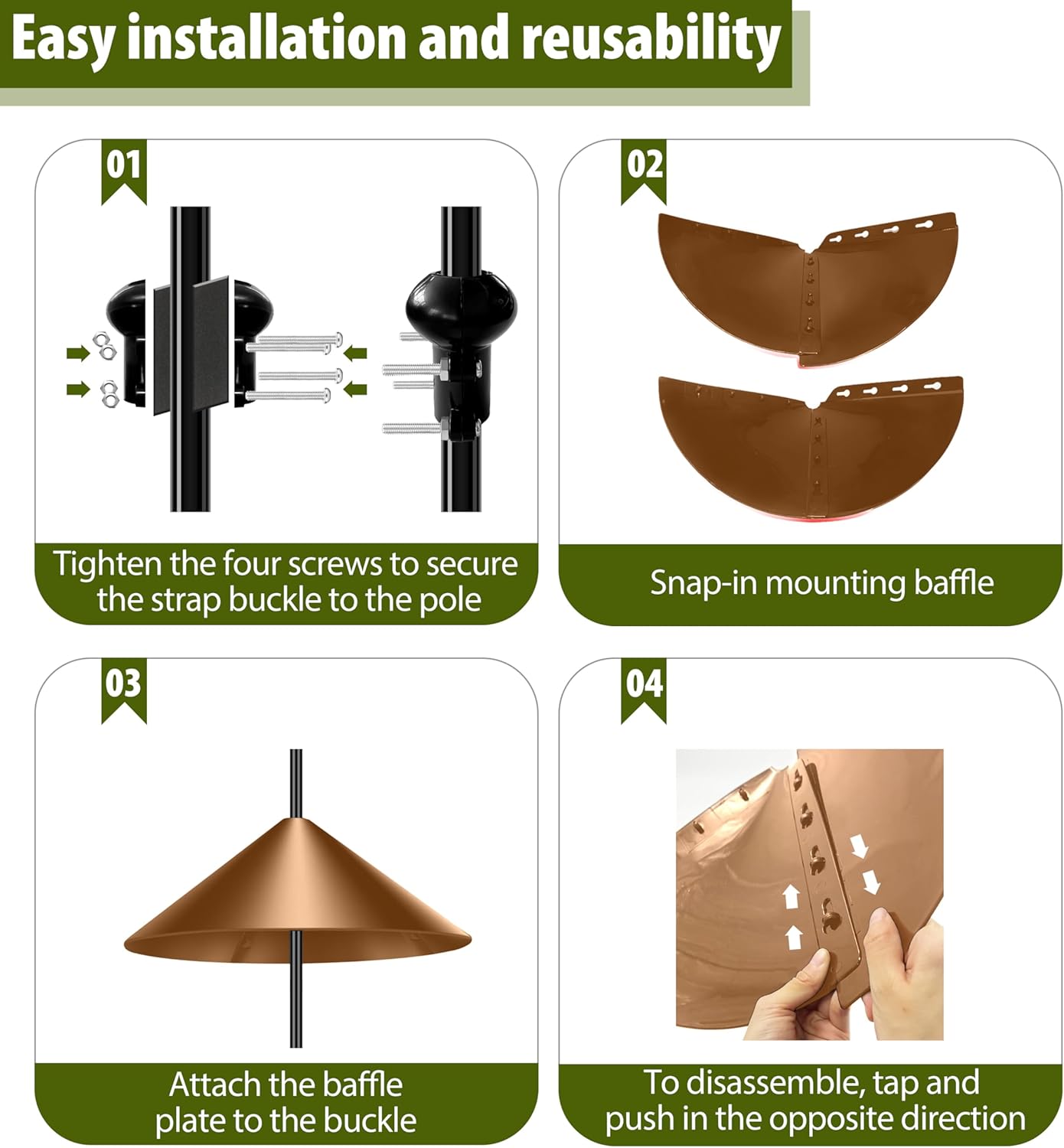 Squirrel Baffle for Bird Feeder Pole, 19-Inch Outdoor Bird Feeder Guard, Squirrel-Proof Birdhouse Baffles, Shepherd's Hook for Outside(Brown)