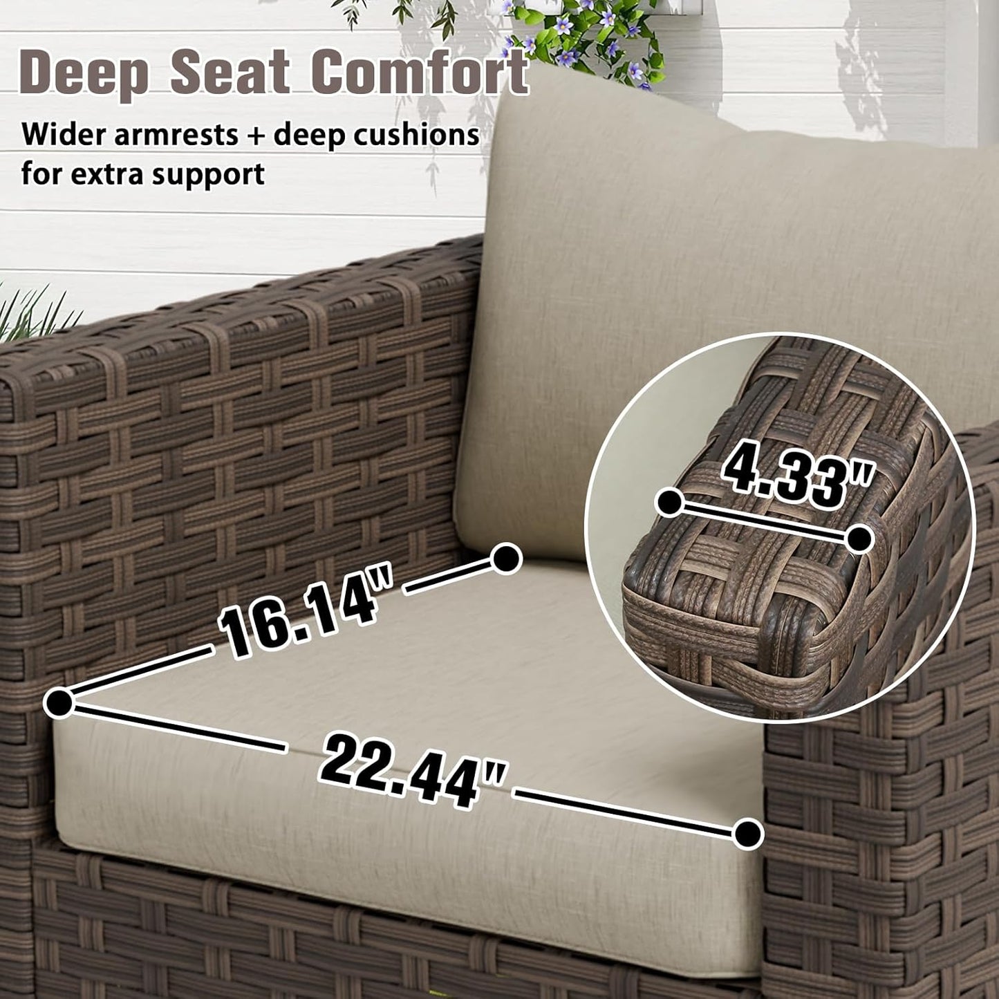 EAGLE PEAK Harbor Haven 3 Piece Wicker Patio Bistro Set, Outdoor Chairs & Side Table, Weather Resistant Furniture Set for Balcony, Deck, Garden, Brown/Beige