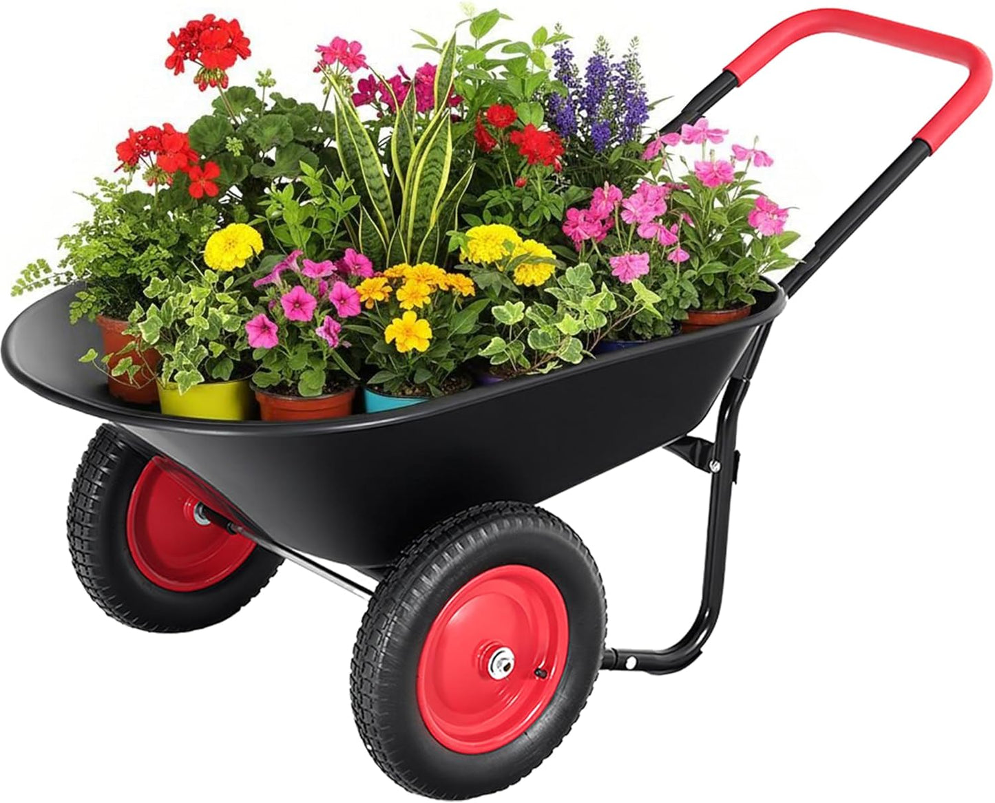2 Wheel Wheelbarrow, Dual-Wheel Garden Dump Cart with 13" Non-Slip Pneumatic Tires & Ergonomic Padded Handle, Heavy-Duty Home Utility Yard Cart Wagon with 4.5 Cu Ft Capacity for Lawn, Gardening