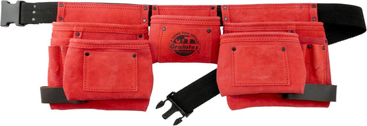 Graintex 11 Pocket Red Color Suede Leather Tool Belt/Tool Bag/Work Apron, 2 Hammer Loops, Adjustable Belt | Construction, Carpenter, Roofing Tools, Drywall, Gardening - DS2439