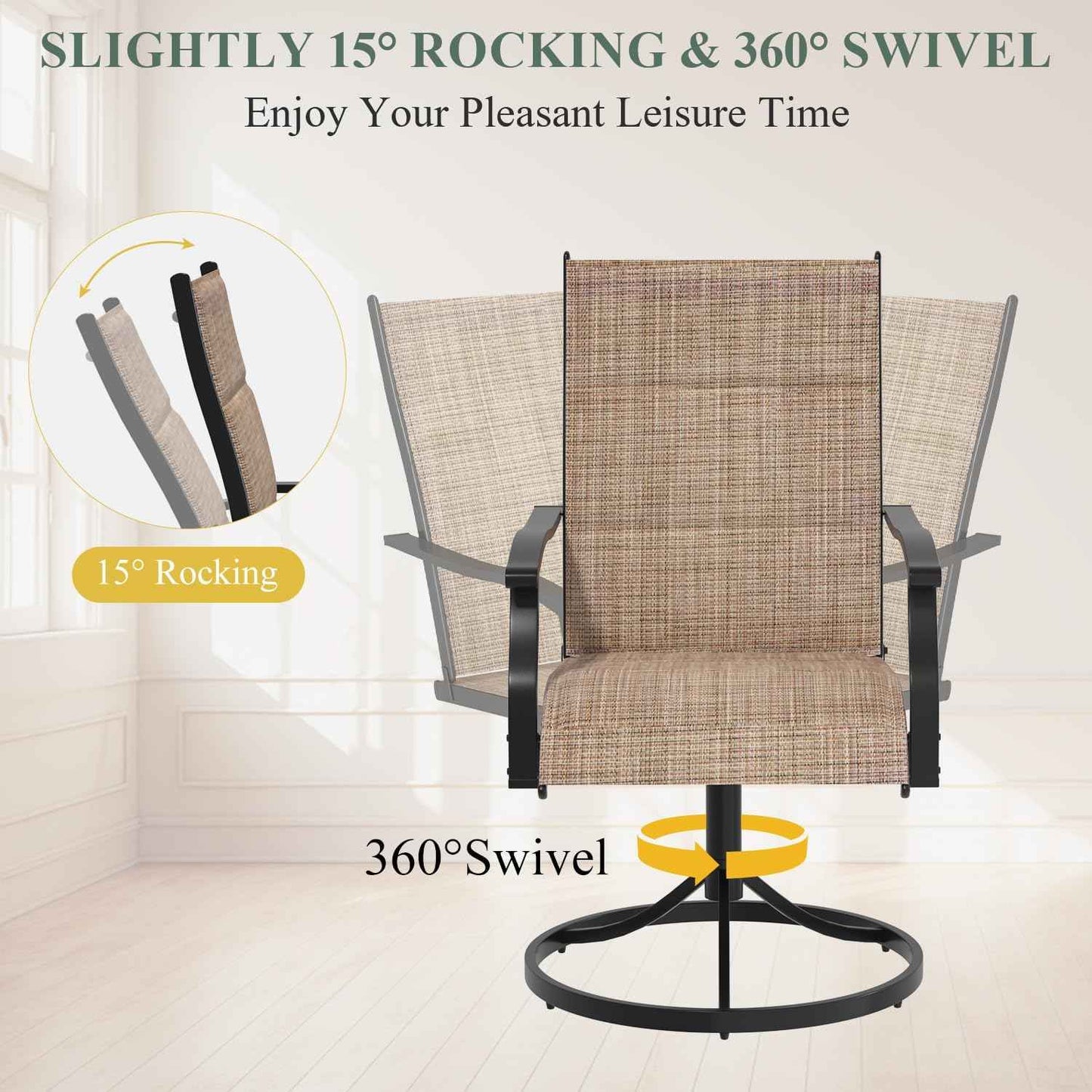 7 Pieces Patio Table and Chairs Set, 63" Metal Dining Table with Umbrella Hole, 6 High Back Textilene Swivel Chairs, Dining Table Set for 6, Outdoor Furniture for Porch Deck Yard Balcony, Brown
