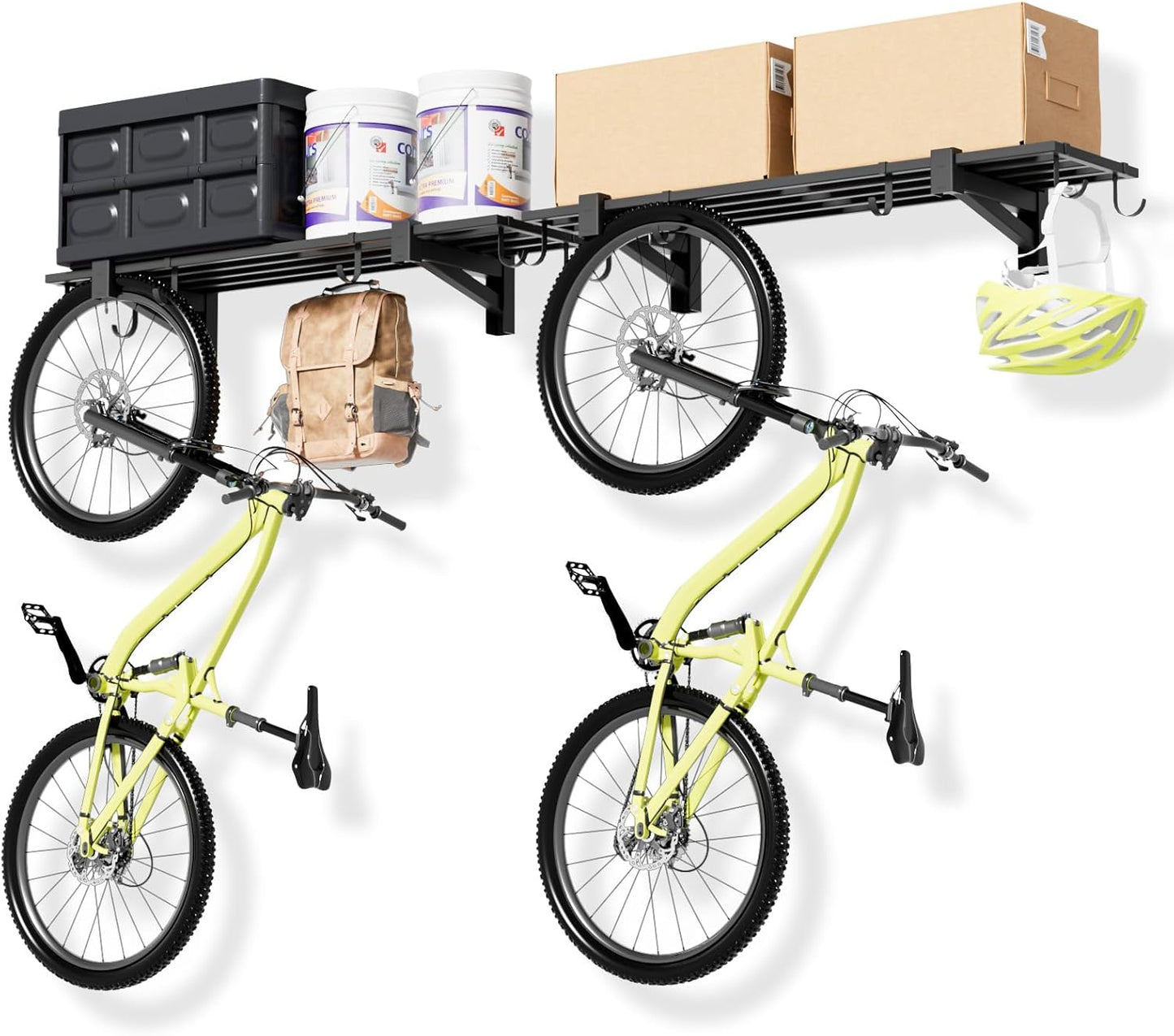 2-Pack Garage Wall Shelving, Heavy Duty Garage Storage Shelving With Hooks, Shelving Wall Mounted Holds 250 lbs Each,Black