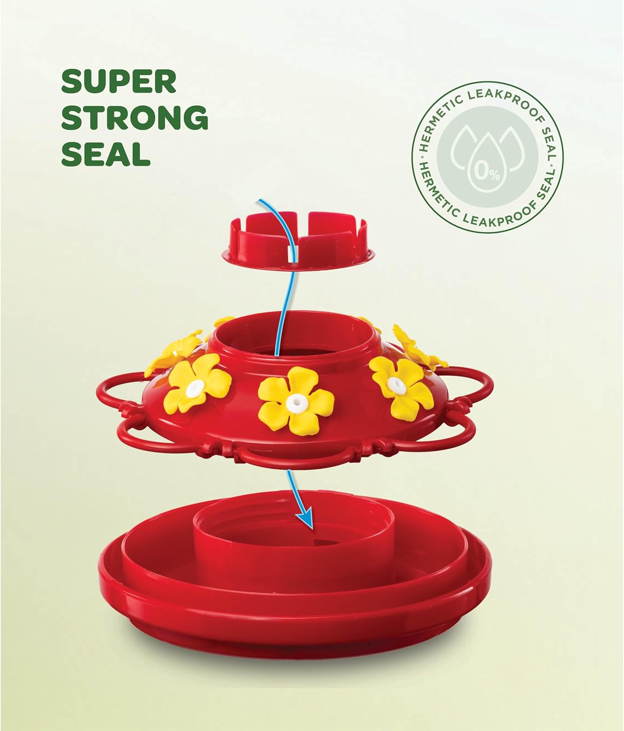 Hummingbird Feeder 10 oz [2 Pack] Glass Hummingbird Feeders for Outdoors, with Built-in Ant Guard - Circular Perch with 5 Feeding Ports - Wide Mouth for Easy Filling/2 Part Base for Easy Cleaning