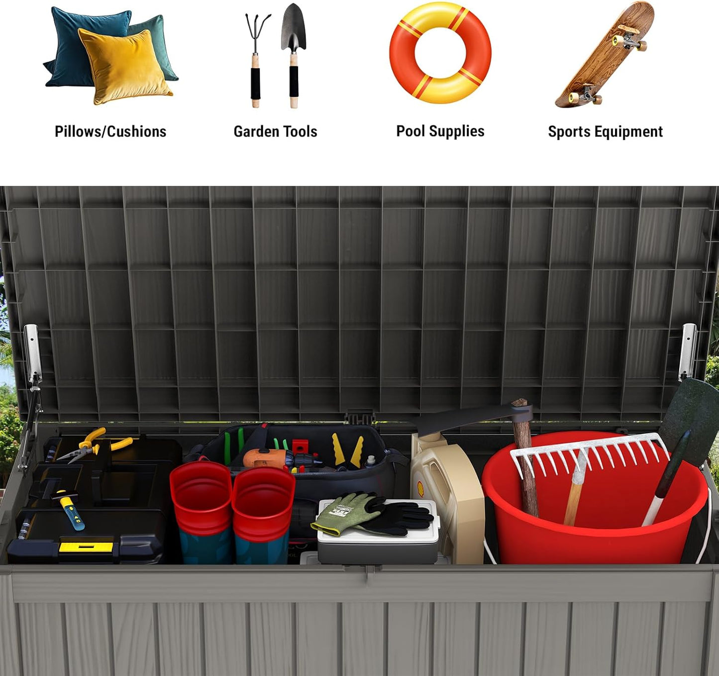 Mars Villa 180 Gallon Outdoor Storage Box Waterproof, Extra Large Resin Deck Box, Outside Storage Bin for Patio Furniture Cushions, Pool Supplies, Sports Gear, UV Resistant and Weatherproof, Greige