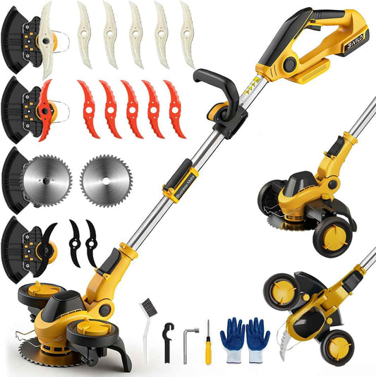 Weed Wacker Cordless Compatible with DEWALT 20V MAX Battery, Electric Weed Cordless Eater with 4 Types Blades, Brushless Grass Trimmer/Lawn Edger/Mower/Brush Cutter for Yard Garden(No Battery)