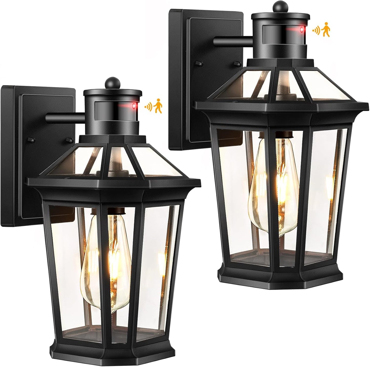VIANIS Black 2 Pack Outdoor Lights for House, Dusk to Dawn Porch Light Lantern, Exterior Lighting for House Wall Mount, Motion Sensor Light Outside for Garage, Brightness Distance Adjustable