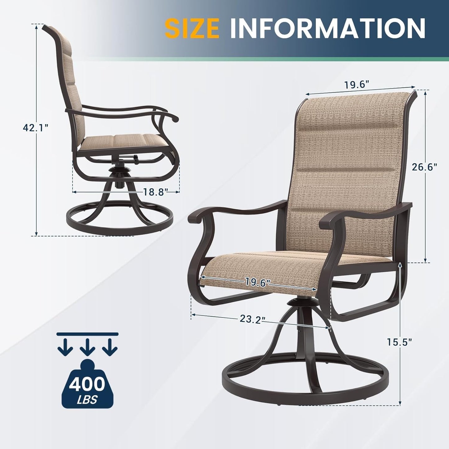Amopatio Padded Patio Swivel Chairs Set of 4, Outdoor Dining Chairs with Ultra Soft Textilene High Back Seat & Metal Rocker Frame, for Backyard Deck Lawn Garden, Brown