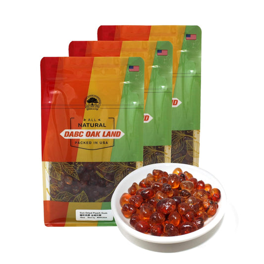 DABC OAK LAND Wild Peach Gum, 100% Natural Edible Peach Blossom, Tears Tao Jiao Peachs Resin, Collagen Boosting for Skin & Health, Food Additives Free for Dessert, Drink, Soup, 1LB of 3 Bags total3LB