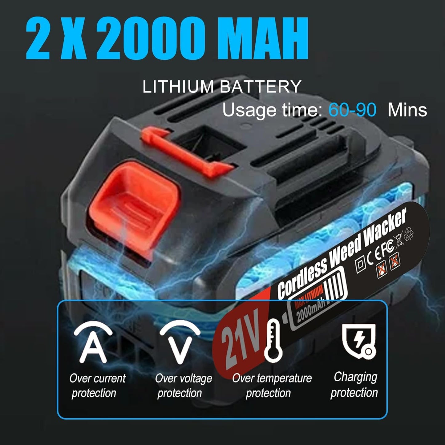 Cordless Weed Wacker Eater Electric Battery Powered, 21V Lightweight Weed Trimmer Edger Lawn Tool with 2Pcs 2000mAh Battery, 3 in 1 Stringless Grass Trimmer/Edger/Brush Cutter for Garden Yard Lawn