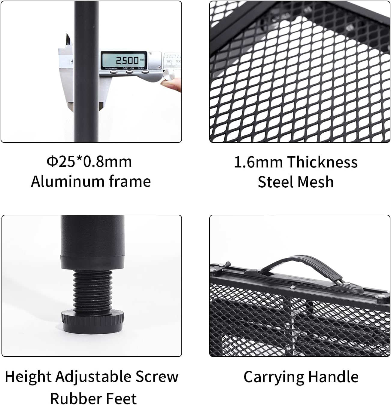 Grill Table Small Folding Table 2FT Foldable Camping Table Picnic Portable Mesh 2 Height Adjustable Outdoor Beach BBQ Black 23.6×15.7× 9.4/20.4inch