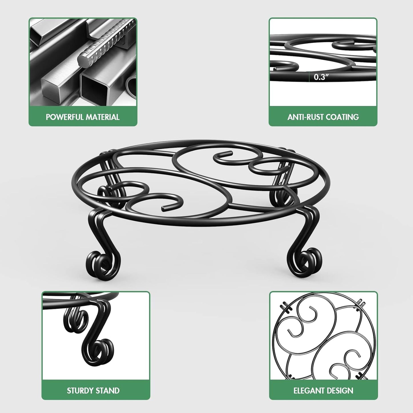 Yimobra Metal Plant Stand for Flower Pot 4 Pack Heavy Duty Potted Holder Indoor Outdoor Rustproof Iron Garden Container Round Supports Rack for Planter (4PC Black 10.24 x 2.36 IN)